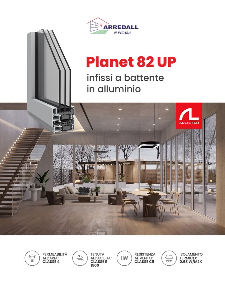Infissi a battente in alluminio Planet 82 UP (NEO) 🔹
Eleganza,